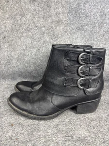 BØC Boots Womens Size 10 Black Leather Buckle Ankle Boots Stacked Heel Zip - Picture 1 of 9