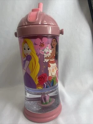 Disney Princesses Glitter Globe Tumbler + Straw Belle Cinderella Moana Cup - Image 1 of 4