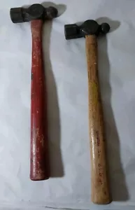 Vintage Ball Peen Hammer Tool Lot Of 2 Original Wood Handles 1 Red 1 Challenger - Picture 1 of 8
