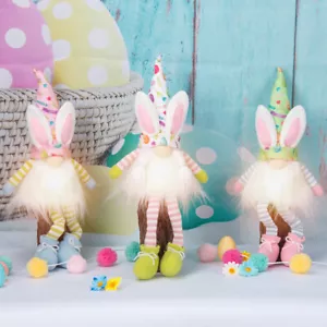 Easter Bunny Gnomes with LED Light, Handmade Tomte Swedish Elf Plush Home Decor - Picture 1 of 12