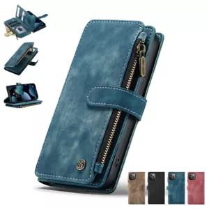 For iPhone 15 14 13 12 11 Pro Max XR 7 8 Plus Leather Card Wallet Slot Flip Case - Picture 1 of 21