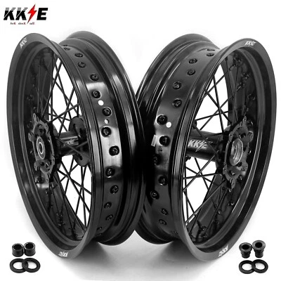 KKE 3.5/4.25*17" Supermoto Wheels Rims For SUZUKI DRZ400 400E 400S 400SM Black - Image 1 of 4