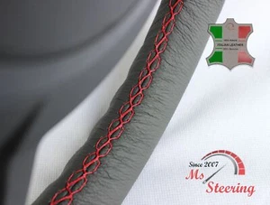 FITS Morris Minor 1000 series V 62-71 GREY LEATHER STEERING WHEEL COVER | RED ST - Picture 1 of 9