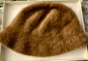 Vintage Kangol Furgora Hat Tan Angora Rabbit Fur Bucket Hat Made in England Boho - Picture 1 of 4