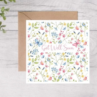 Get Well Soon Card, Floral Thinking Of You Card, Speedy Recovery, Blank Card - Image 1 of 4