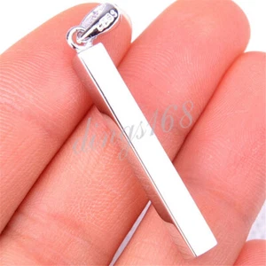 Unisex 925 Sterling Silver Modern Smooth 38mm Long Vertical Bar Pendant H1101 - Picture 1 of 4
