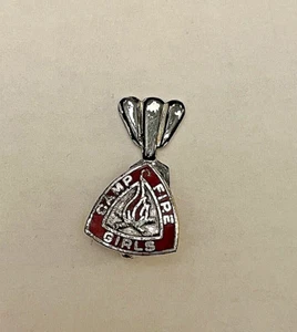 Vintage Sterling Silver Red Enamel Camp Fire Girls Pin 💗 - Picture 1 of 5