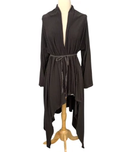 Bryn Walker Long Open Cardigan Belted Black Gray Stripe Lagenlook Stretch Size L - Picture 1 of 13
