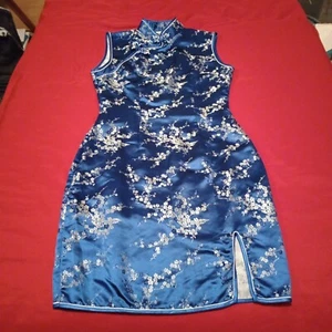 DA HWA Mädchen asiatisch inspiriertes Kleid Gr. L royalblau silber Blumen ärmellos LNC - Bild 1 von 14