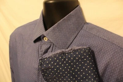 English Laundry Mens Sz M 15 1/2 Blue Geometric Button Up Cotton L/S Flip Cuff - image 1 of 3