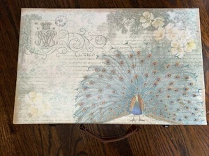 Punch Studio Keepsake Chest Hinged Box Peacock Feather Theme Suitcase Style - Picture 1 of 14