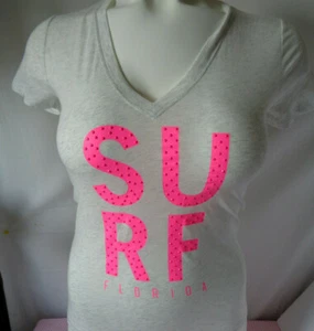 Victoria's secret Pink V neck graphic t shirt ivory small short sle Surf florida - Picture 1 of 6