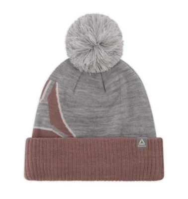 Reebok Mujer Gris Claro Logo Intarsia Pom-Pom Gorro Invierno Sombrero Acogedor Suave Foto 1 de 4