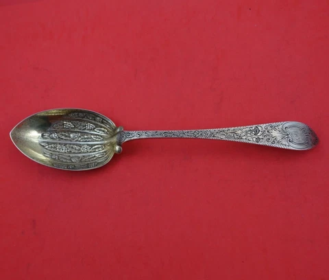 Queen Anne Engraved by Tiffany and Co Sterling Silver Berry Spoon GW with Fruit Cover