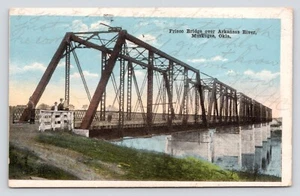 People Frisco Bridge Arkansas River Muskogee Oklahoma c1917 VTG Postcard - Picture 1 of 4