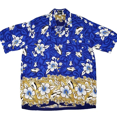 Camisa Hawaiana Royal Creations Para Hombres Grande Azul Hecha en Hawaii Floral Aloha Foto 1 de 4
