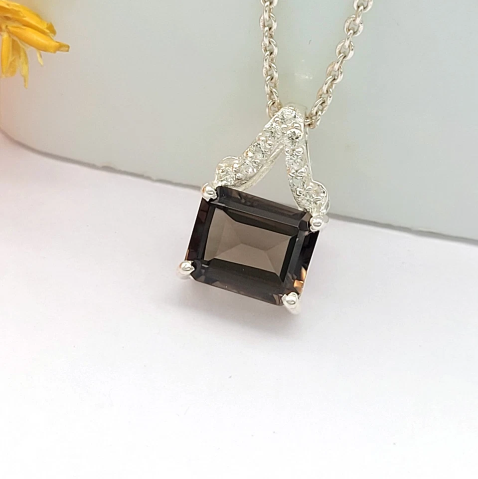 Lovely Smoky Quartz 925 Sterling Silver Pendant-Brown Gemstone Pendant Gift Her - Image 1 of 4