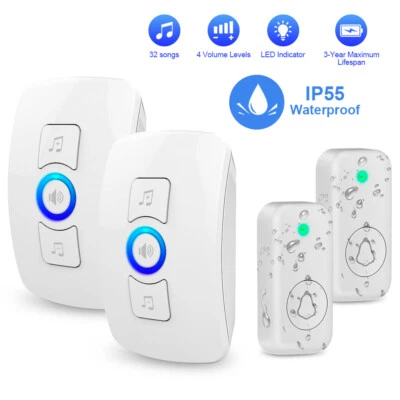 Timbre Inalámbrico Impermeable Volumen Ajustable 1000FT Enchufe Receptor 32 Timbres Foto 1 de 4