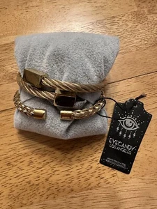 EYE CANDY LOS ANGELES LA Men's Bracelet Set Gold-Tone Cable Cuff Dylan/Brandon - Picture 1 of 7