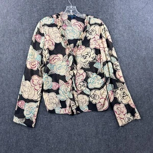 Boden Blouse Women's 14 Brown Floral Print Flutter Ruffle 100% Silk - Picture 1 of 9