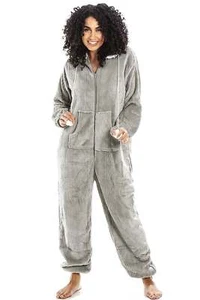 Camille Women's Hooded Super Soft Fleece Bodysuit Zip-Up for Ultimate Comfort - Picture 1 of 29