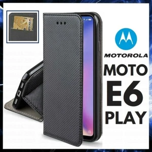 CUSTODIA A PORTAFOGLIO LIBRO per MOTOROLA MOTO E6 PLAY COVER FLIP MAGNETICA NERA - Zdjęcie 1 z 6