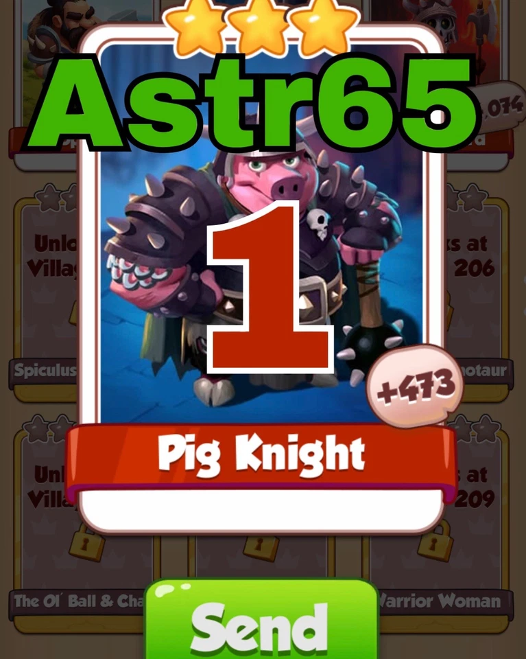 1x Pig Knight From Warriors Set- Fast Delivery- Coin Master Cards