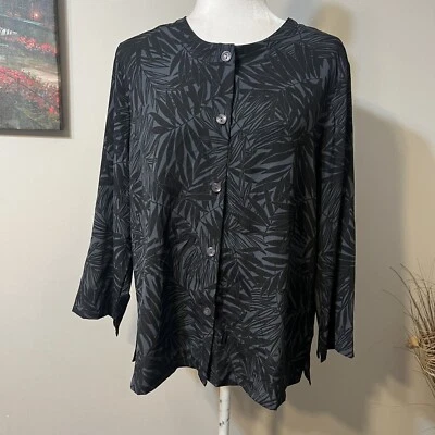 NUEVO CON ETIQUETAS Blusa Jaclyn Smith Mujer Carrera Top Gris Negro Tropical Abotonada Talla XL Foto 1 de 4