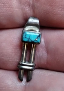 Vintage Navajo Peace Pipe Pendant Sterling Silver Turquoise Signed MJ 3.3g - Picture 1 of 7