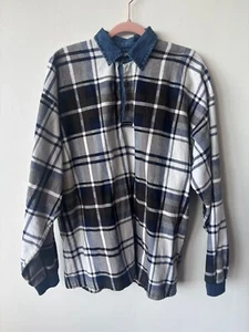 Vintage 90s Structure Active Wear Plaid Polo Rugby Long Sleeve Shirt Large - Picture 1 of 6