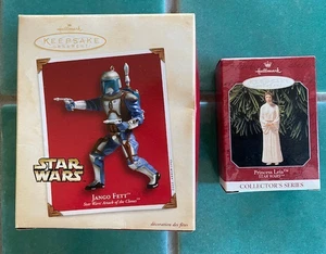 Hallmark Keepsake Ornament Lot Star Wars Jango Fett vintage Princess Leia in box - Picture 1 of 3