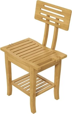 Banco de ducha de bambú para baño - Taburete de ducha de bañera spa con estante de almacenamiento Foto 1 de 4