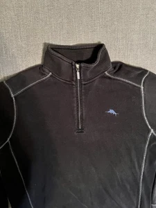 Tommy Bahama 1/4 Cremallera Para Hombre Mediana Costura Inversa Golf Aire Libre Senderismo Negro - Imagen 1 de 11