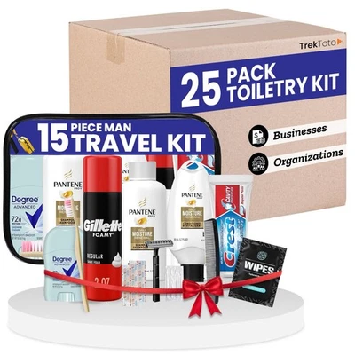 Trektote Bulk Hygiene Kit For Men – (25 Pack) 15 Piece Set Of Travel Toiletries - Image 1 of 4