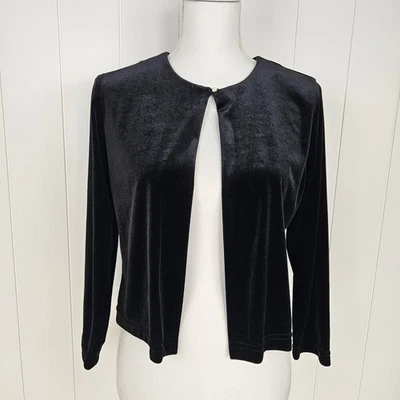 Vtg 90s Y2K Velvet Open Cardigan Black Jacket Small Witchy Whimsigoth Holiday - Image 1 of 4