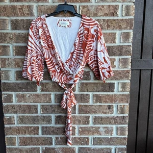 Anthropologie Bodhi Faux Wickel Cropped orange und weiß Wickeltop Größe Small - Bild 1 von 7