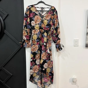 NWT Band Of The Free Floral Hi-Lo Wrap Maxi Dress Longsleeve Size Small - Picture 1 of 10
