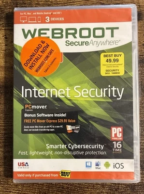 Antivirus Security NEW Webroot SecureAnywhere Internet Windows/Mac 3 Devices - Image 1 of 2