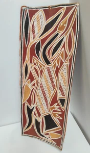 Excelente pintura vintage de corteza aborigen australiana ocre artista desconocido PBJ-AF - Imagen 1 de 9