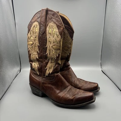 Yippee Ki Yay Old Gringo 靴子女式 10 B 皮革棕色带缝合 Kiyay 金色 — 第 1/4 张图片