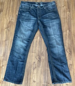 Pantalones de mezclilla Y2K para hombre 36x30 bolsillos con solapa remaches bigotes rectos desvanecidos - Imagen 1 de 7