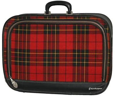 Grasshopper Suitcase Red Black Yellow Tartan Plaid Zip Luggage 21" x 15.5"x 5.5" - Image 1 of 4