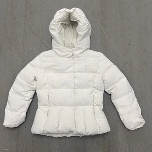 Polo Ralph Lauren Girls Puffer Jacket White Hooded M Gold Buttons and Zipper Med - Picture 1 of 9