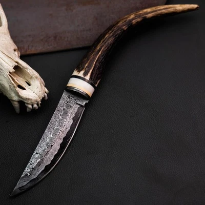 Gift-Ready 11.7" Damascus / Steel Knife Full Tang Hunt it Hunt + Leather Sheath - Image 1 of 4