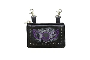 Studded Naked Cowhide Leather Purple Skull Belt Bag - Picture 1 of 4