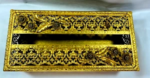 TISSUE BOX COVER Gold Color Filigree Hollywood Regency Floral Vintage - Picture 1 of 11