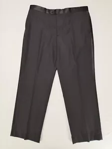 black tuxedo pants wool flat front 38W Paul Fredrick satin stripe & Luxe Texture - Picture 1 of 24