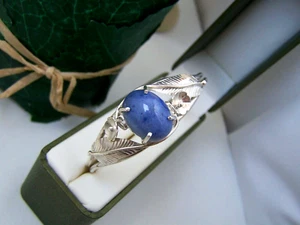 GORGEOUS MODERNIST 925 STERLING SILVER BLUE AGATE BANGLE CUFF ADJUSTABLE 7" 7.5" - Picture 1 of 7