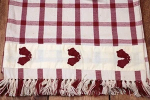 Table Runner 36 inch Burgundy Cream Check Embroidered Primitive Christmas Decor - Picture 1 of 2