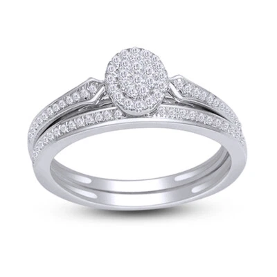 1/5 CT. T.W. CERTIFIED Diamond Cluster Bridal Set in 10K White Gold - Image 1 of 4